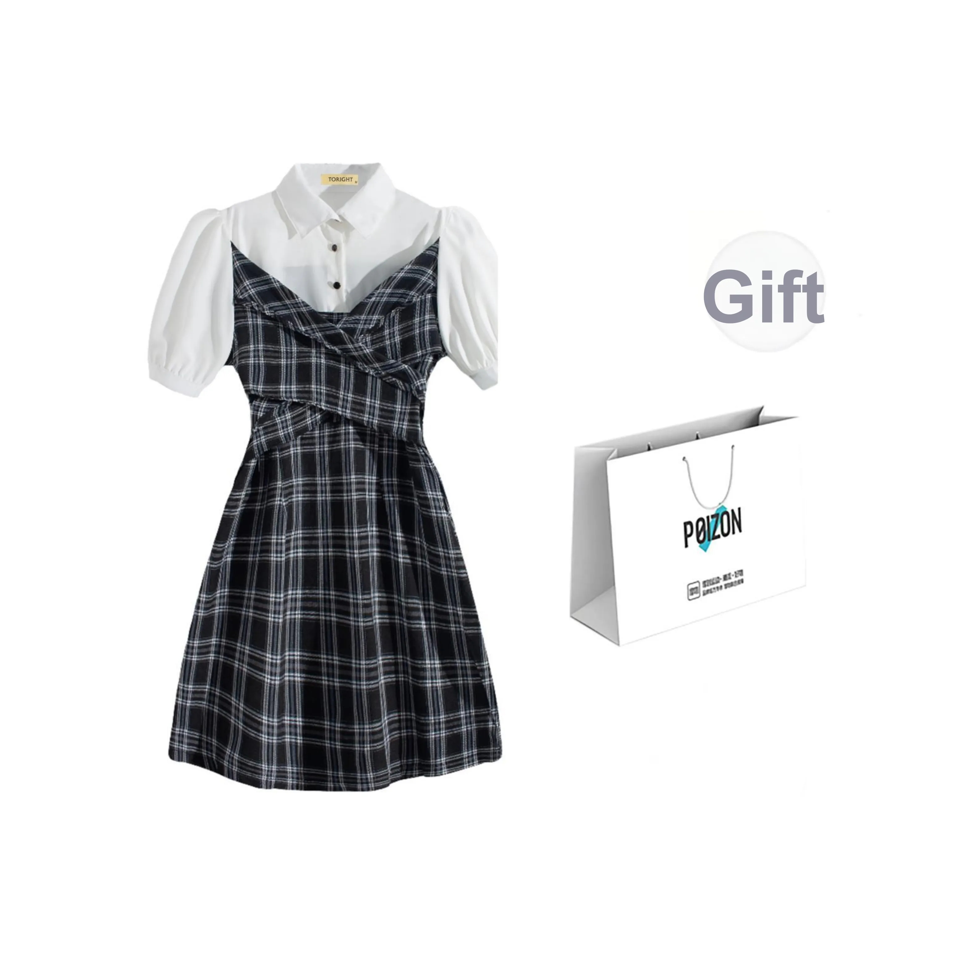 TORIGHT Короткий рукав Платье Женское Черно-белое