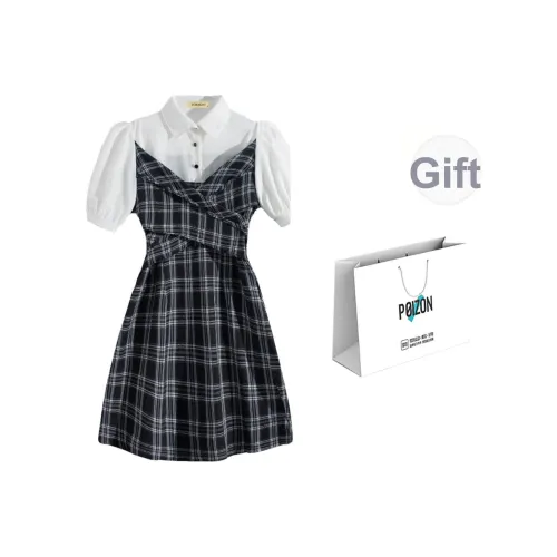 TORIGHT Короткий рукав Платье Женское Черно-белое