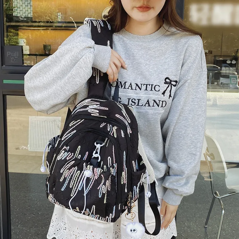 PINK·LAND Nylon Backpack Women's White/Pink/Yellow/Blue/Black-26