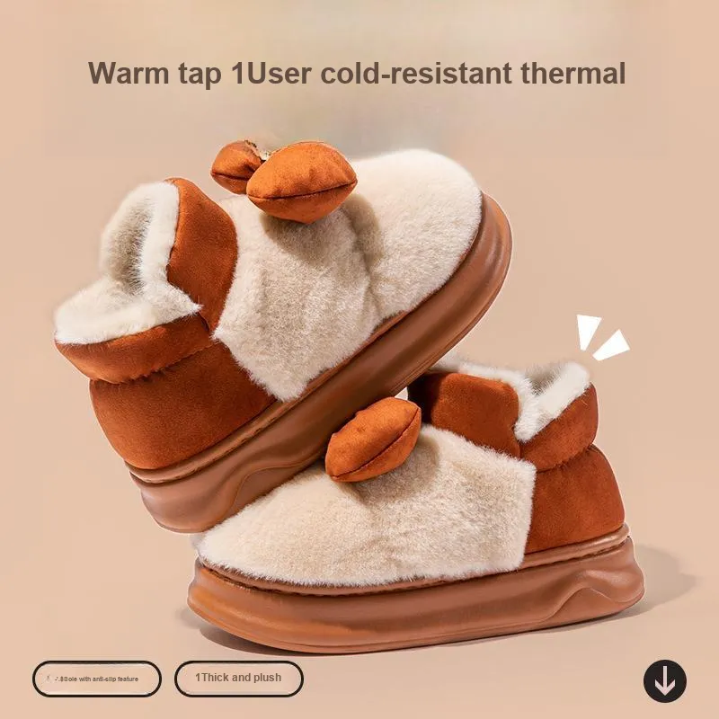 NAIHUO Padded Shoes Women's Winter Warm Platform Indoor Home Slip-Resistant Postpartum Shoes Cotton Slippers-6