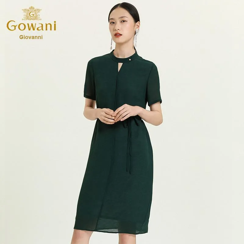 QIAOWANNI Short Sleeved Dress Women's Forest Green-3