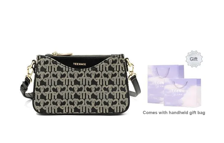 Teenmix Canvas Microfiber Synthetic Leather Canvas Bag Shoulder Bag Crossbody Bag Medium Size Women's Black/Dark Blue-6