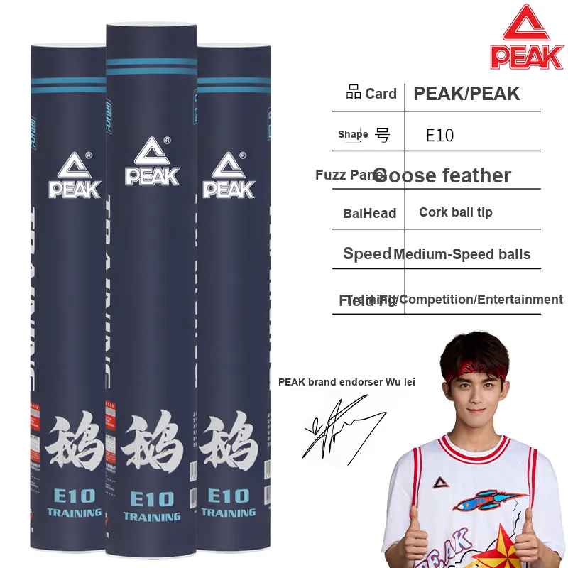PEAK E10 Goose Feather Shuttlecock 12 Pack Goose Feather Training Shuttlecocks-2