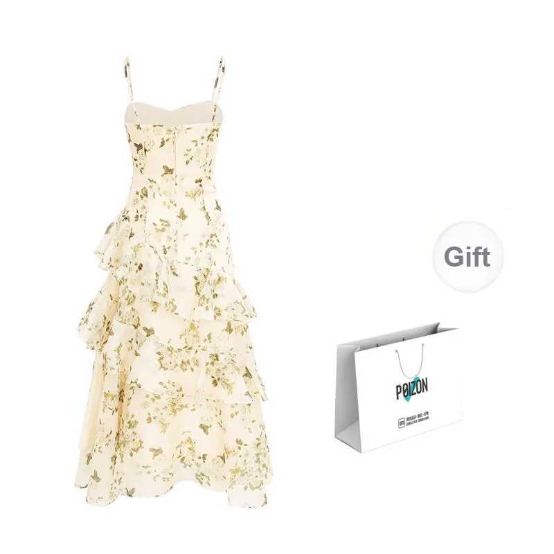 Vine Color Slip Dresses Women's Green Floral-7
