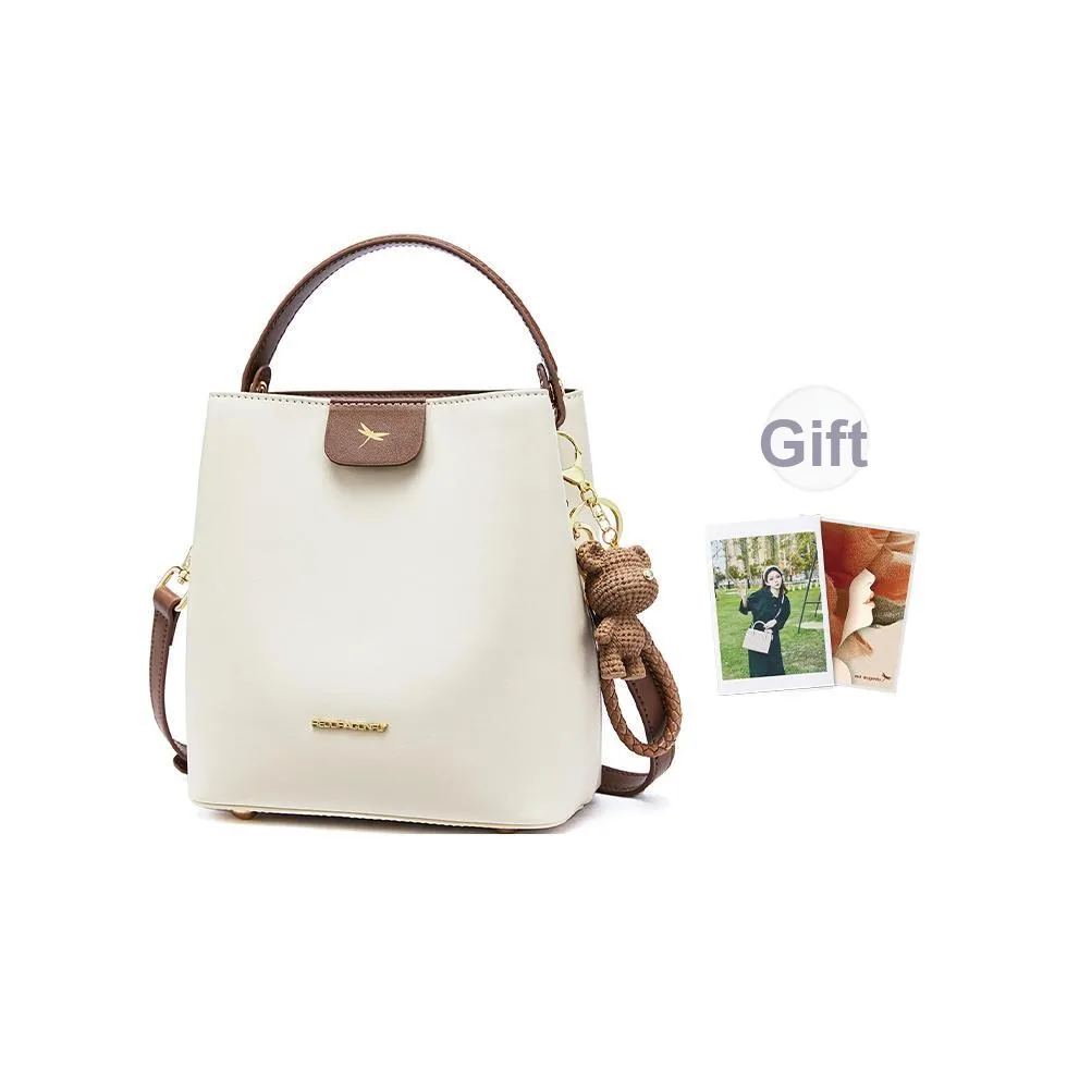 RED DRAGONFLY Корова Кожа Ведро-Формовая Сумка Плечевая Сумка Ручная Сумка Сумка через плечо Стандартная Женская Экрю