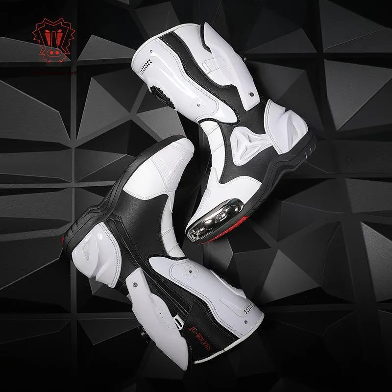 Yalu Preferred Motorcycle Shoes Unisex Black White-10