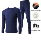 Long-Sleeved Top+Pants Clothing Set (Sapphire Blue)-Thermal Fleece/AAA Antibacterial/Seamless Cut