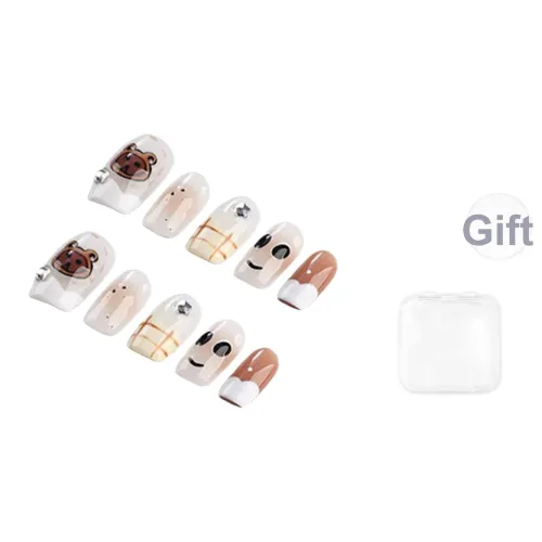 Fanze Медвежонок Cartoon Cute Ручной рисунок Soft Brightening False Nail Средний LADDER Белый Smudge 20mm