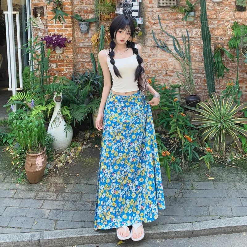 ZXZA Casual Long Skirt Women's Blue-4