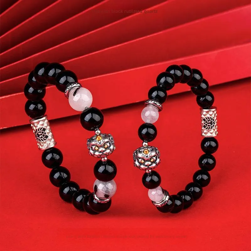 Rastaclat Obsidian Small Lion Chinese Style Beaded Bracelet Unisex-3