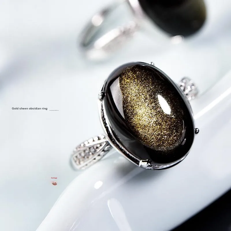 Lingfei Natural Obsidian Rings Unisex-1