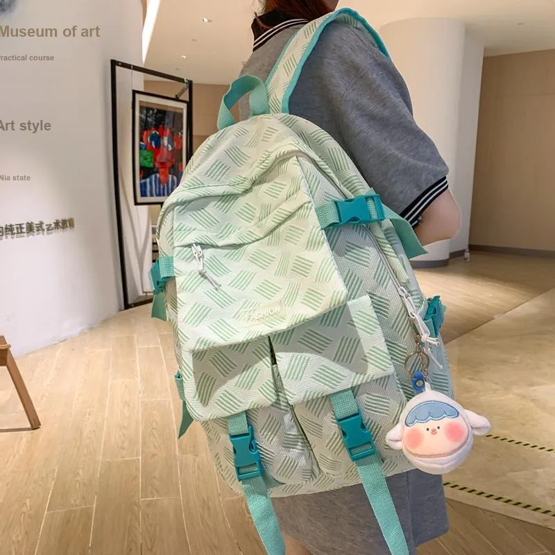 Venerable Brahma Nylon Backpack Regular Women's Gray/Green/Blue-4