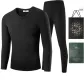 Thermal Underwear Tops+Long Johns (Black) Wool Blend/Fine Fleece/Invisible V-Neck