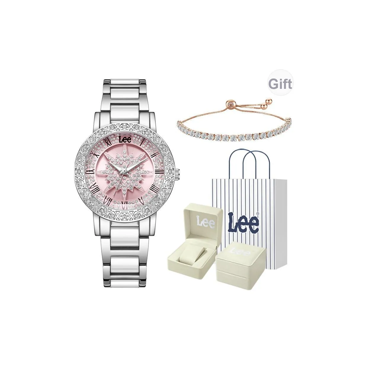 Lee Shiny Colors Collection Кварцевые часы Стальной керамический ремешок Розовый циферблат Женские часы