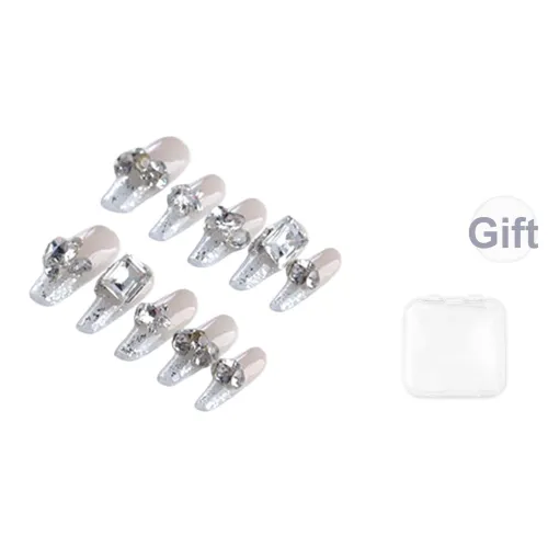 Fanze Кошачий глаз искрящийся белые блестки ромб Premium Luxury False Nail длинный телесный Smudge 30MM