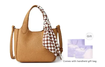 Teenmix Cow Leather Bucket Bag, Shoulder Bag, Handbag Women's Milk Tea/Yellow Brown