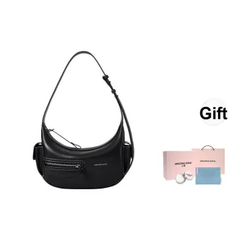 AMAZING SONG Cow Leather Shoulder Bag Crossbody Shoulder Bag Regular Women's Elegant Black/Cream White/Ancora Red