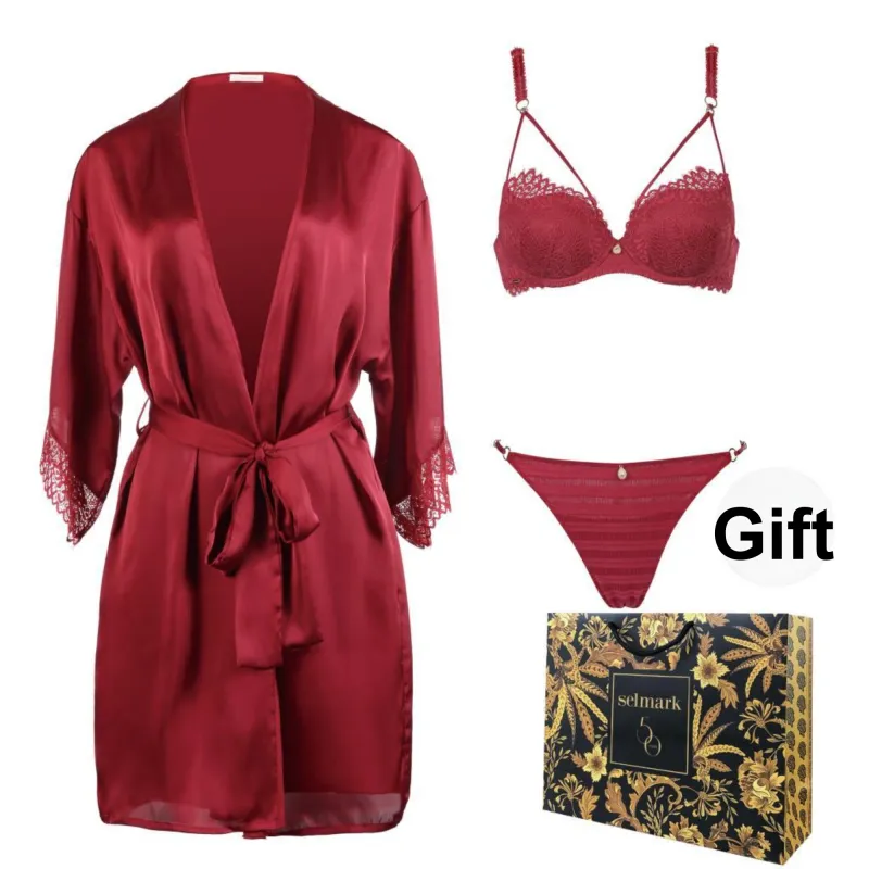 Selmark Pajama Set Women's Set Of 3 Red-0