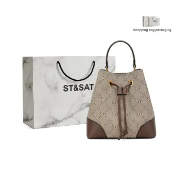 ST&SAT PVC With Synthetic Leather Bucket Bag, One Shoulder Handbag Regular Women's Coffee/Mocha