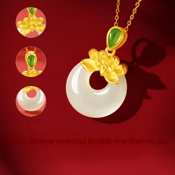 MOLADY [Selected High Quality]Hetian Natural Jade Necklace Girl Women's
