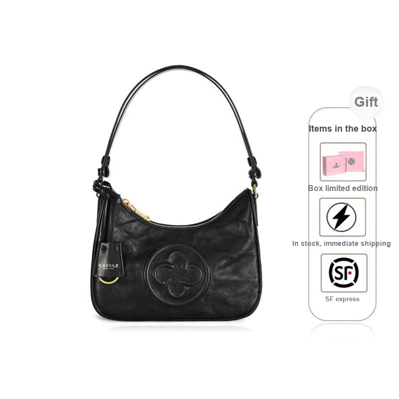 CASSILE Cow Leather Crescent Moon Shoulder Bag Regular Women's Truffle Black-0