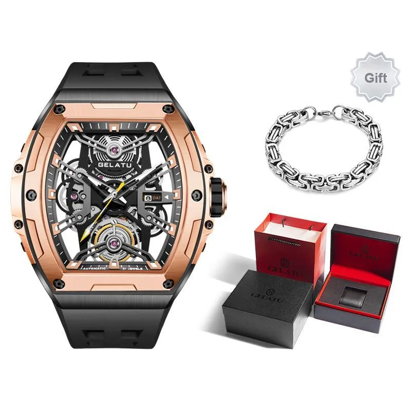 GELATU Automatic Mechanical Movement Watch Men's Watches Black Dial-5