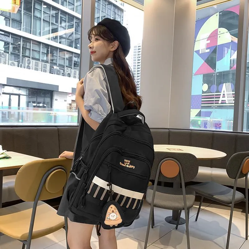 XIANGSU Nylon Backpack Regular Unisex Pink/Black/Gray/White/Brown-23