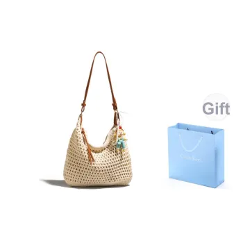 COLINS KEIRS Knitted Fabric Cut Out Lightweight Commute Portable Shoulder Bag Crossbody Bag, Shoulder Bag Women's Ecru