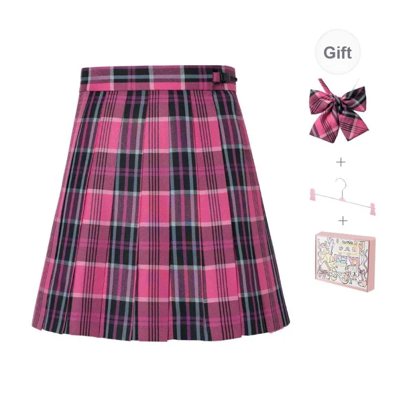 RIMUXINGHE Casual Short Skirts Women's [Little Rose]Plaid Skirt+Bow Tie-1