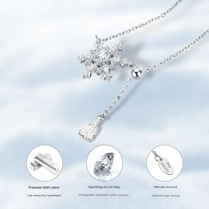 Disney S925 Silver Snowflake Necklace Women's-10