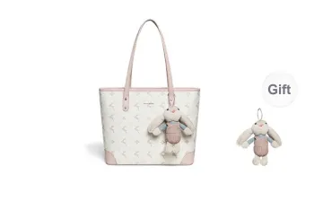 VINEY Synthetic Leather Shoulder Bag Tote Regular Women's Ecru & Pink
