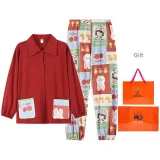 Dark Red Pocket Casual Long-Sleeved Loungewear