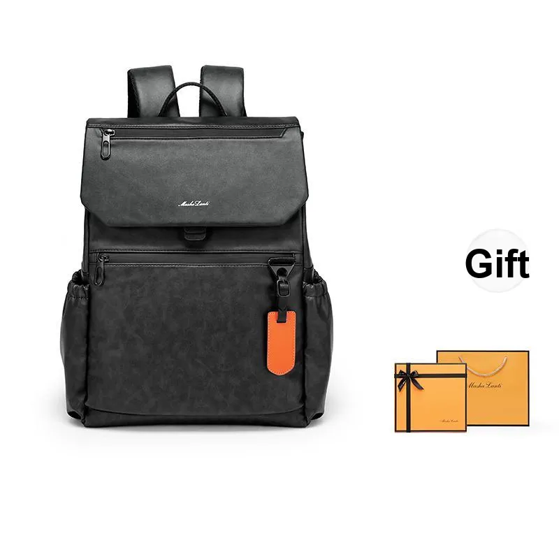 MashaLanti PVC Synthetic Leather Minimalist Style Backpack Regular Unisex Black