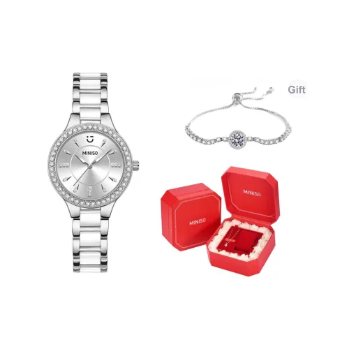 Miniso Small Round Watch Кварцевый механизм Керамика Ремешок Часы Женские Серебристый циферблат