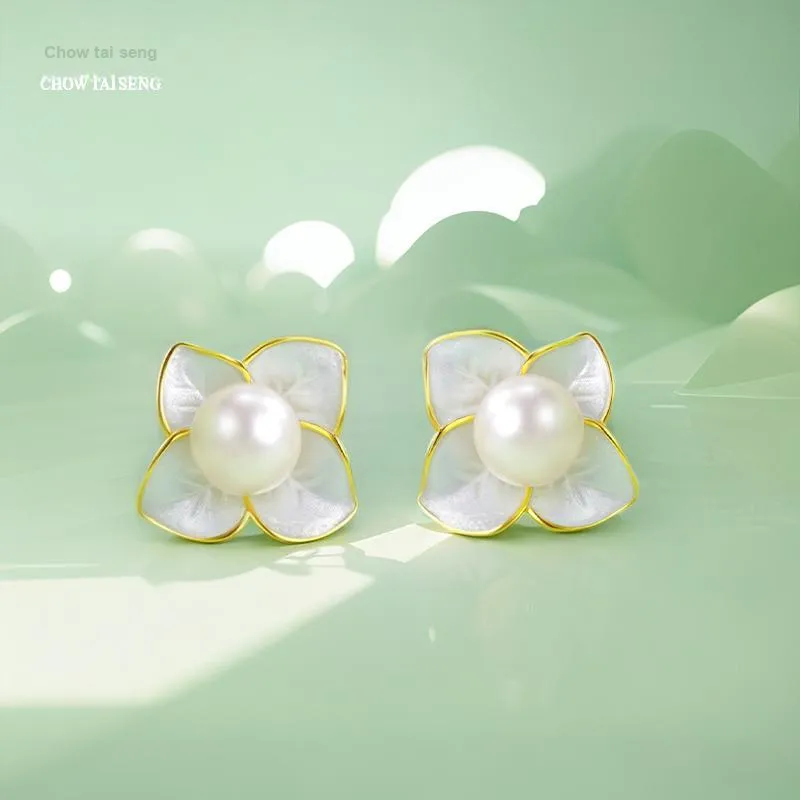 CHOW TAI SENG Pearl Floral Stud Earrings Women's-4