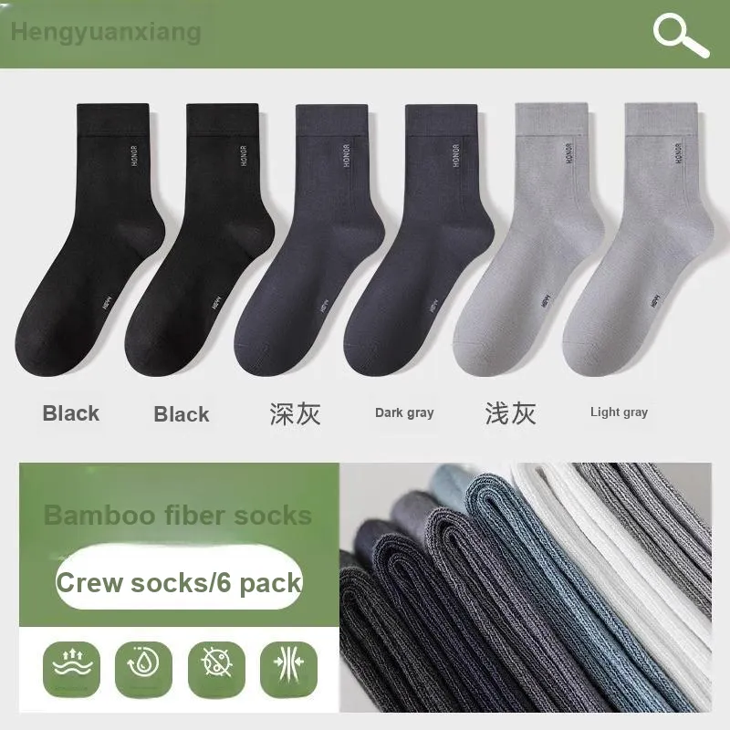 H YXIANG Mid Calf Socks Men's 6 Pack-3