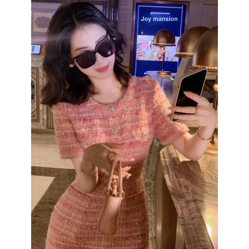 Fish Rabbits Short Sleeved Dress Women's Cherry Blossom Pink-2