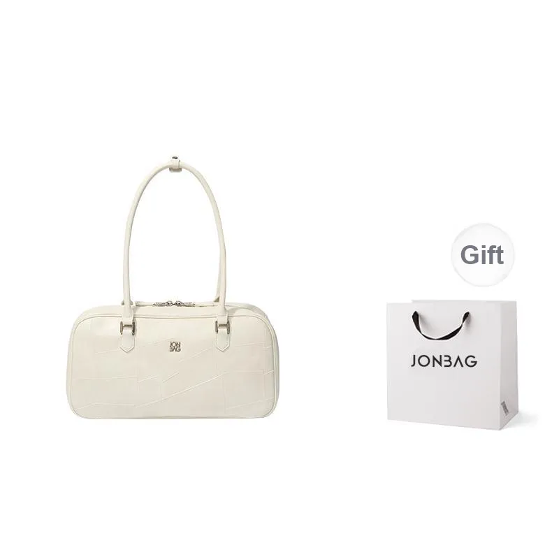 JONBAG Synthetic Leather Boston Bag, Shoulder Bag Tubas Women's Coffee/White-6