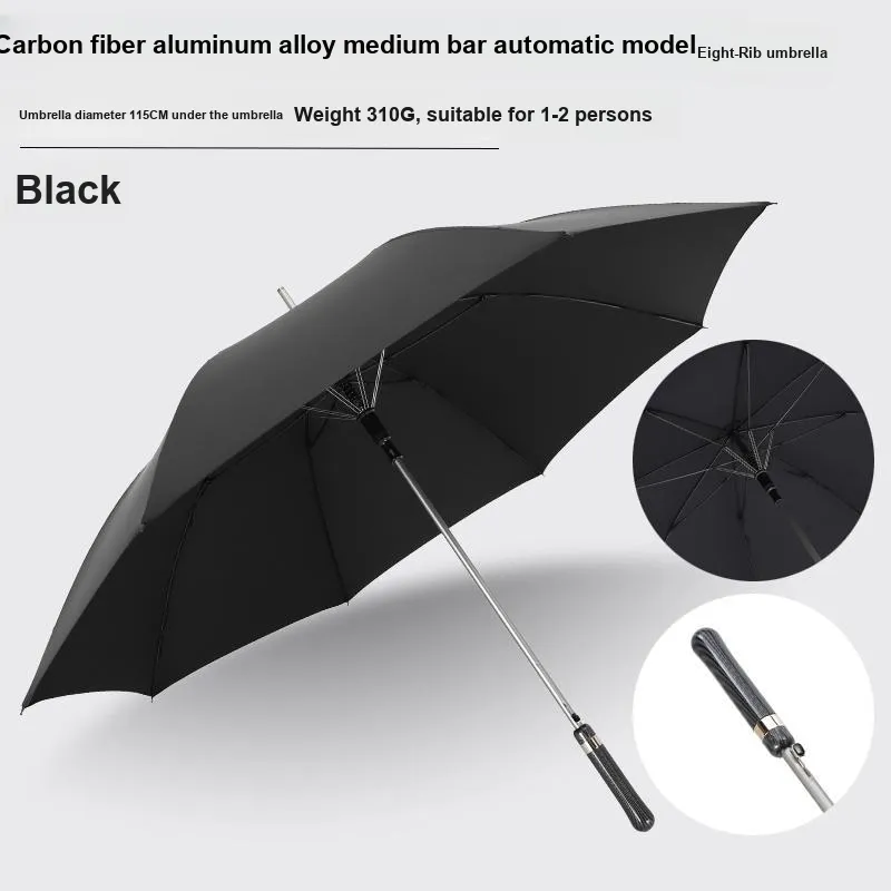 Love The Rain 8 Rib Carbon Fiber Aluminum Alloy Automatic Model, High End Minimalist Style Straight Handle Umbrella-1
