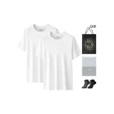 Crew Neck 2 Pack (White+White) with 2 Pack Cotton Socks+Shopping Bag