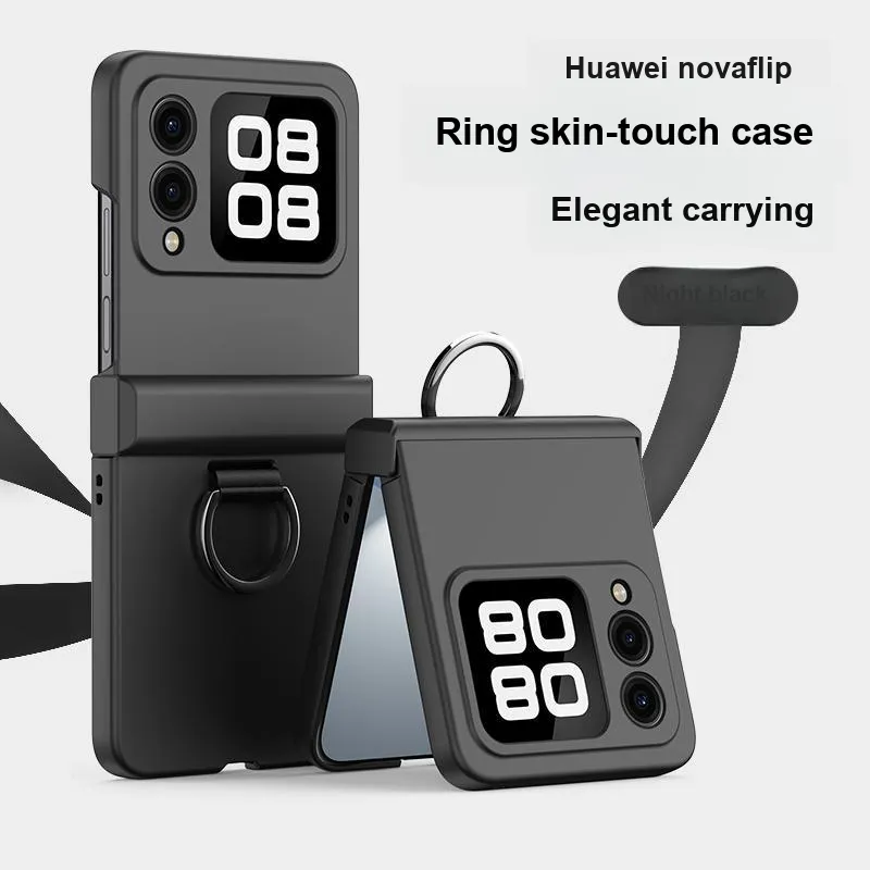 ZHUOJI PC Material New Skin Feel Portable Ring Phone Case Compatible Huawei Novaflip-3