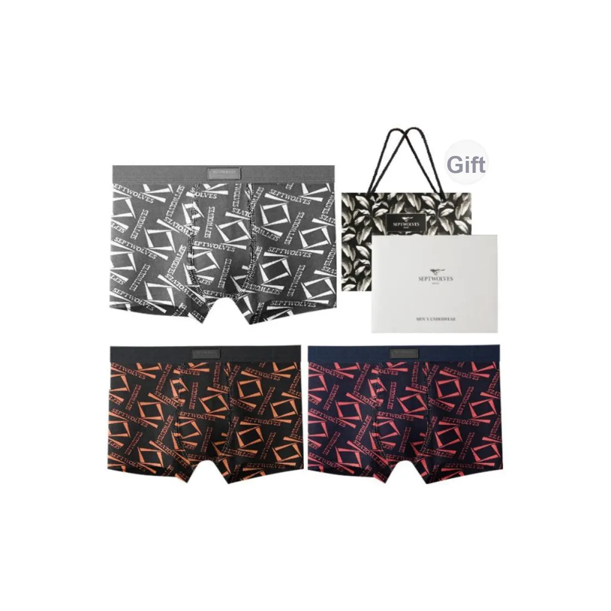 SEPTWOLVES Underwear Gift Box Men's 3 Pack+Shopping Bag