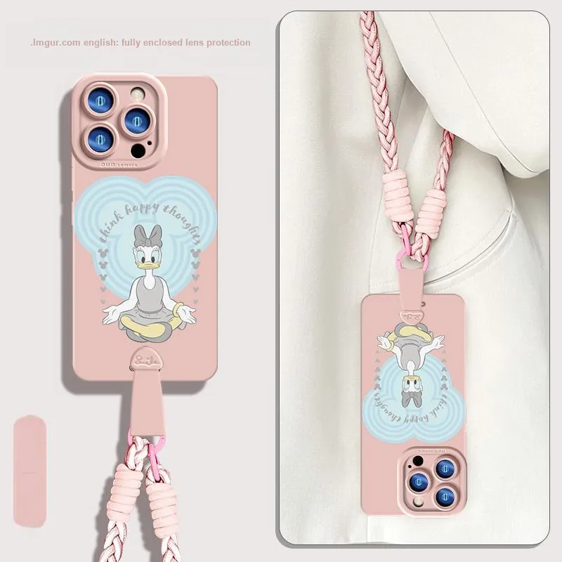 Disney Silicone Material Cute With Lanyard Phone Cases Compatible With Apple 16 Pro Max/15 Pro/15 Plus/14 Pro/13/12/11-15