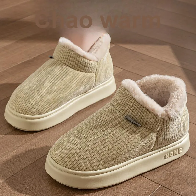 NAIHUO Closed Heel Slippers For Women's-Winter Indoor Use-Soft Velvet Warm Slip-Resistant Padded Shoes For Men-3