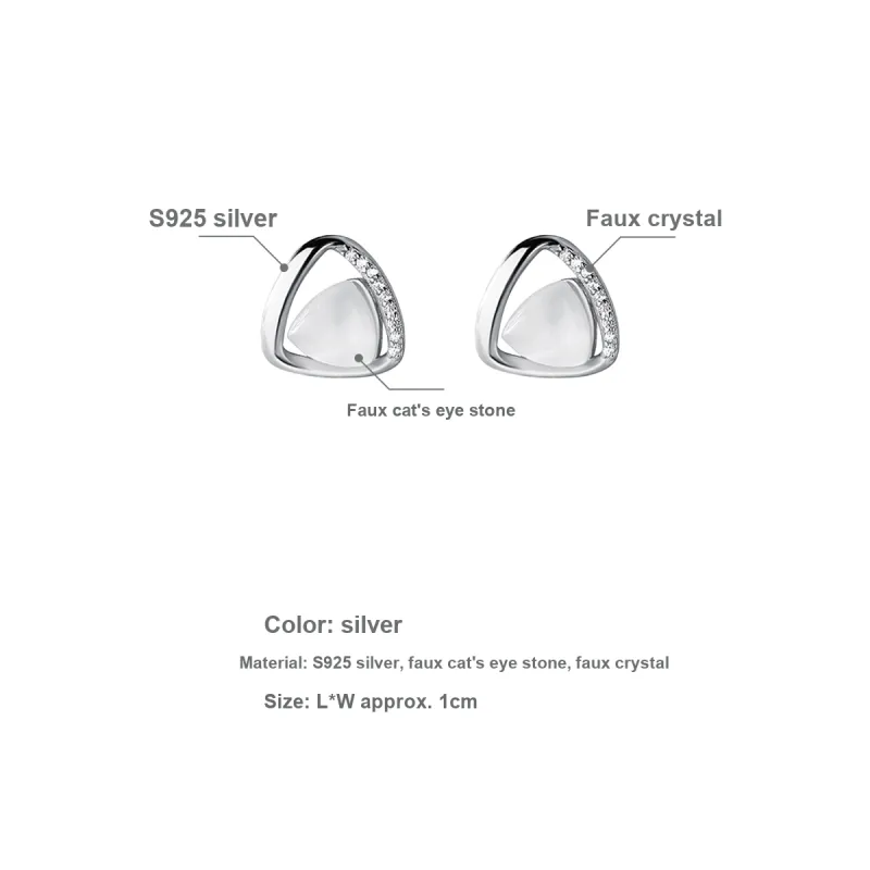 Yiru S925 Silver Artificial Glass Cat Eye Stud Earrings Jewelry Accessories Women's-4