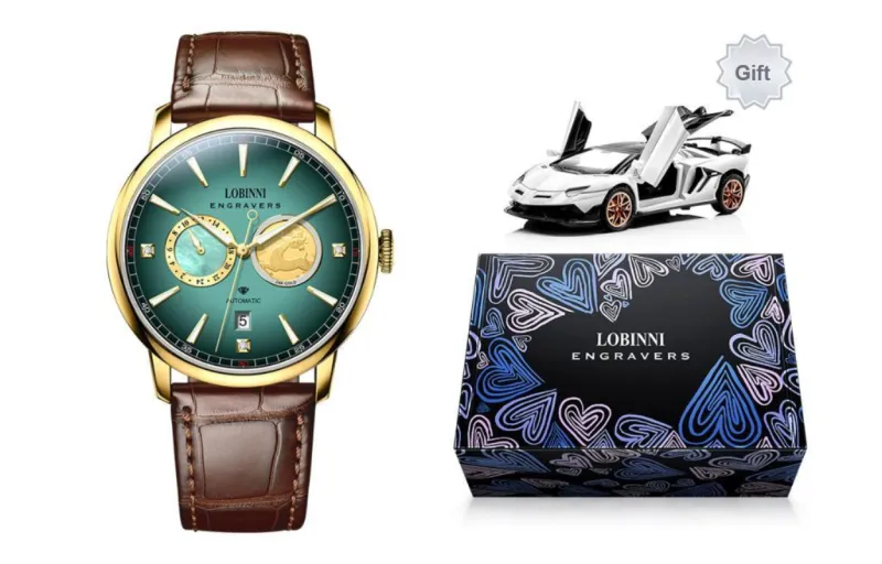 LOBINNI L Affordable Luxury Men's Watch Mechanical Movement Cowhide Strap Watch Men's Watches Gold Dial-9