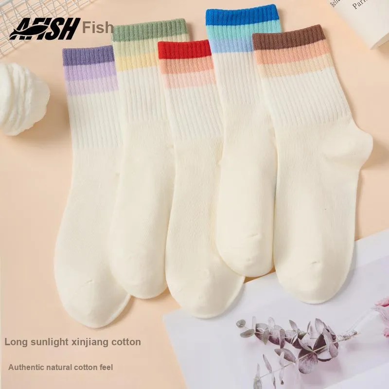 AFISH Mid Calf Socks Women's 5 Pack Shopping Bag-3