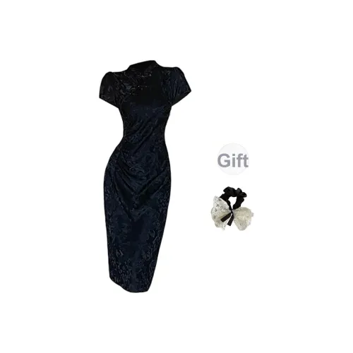 PAVEA Короткий рукав Платье Женское Черное