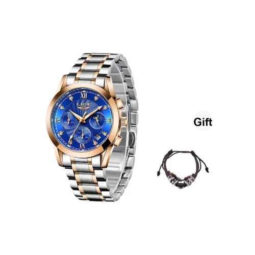 LIGE Кварцевый механизм Часы Мужские Синий циферблат