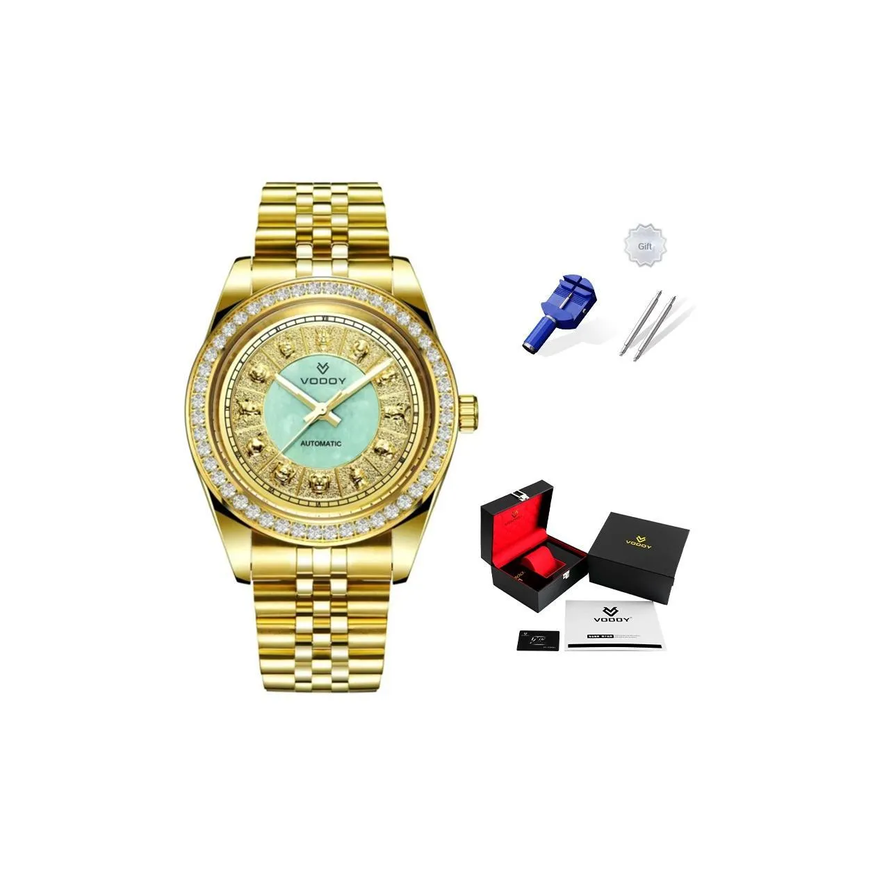 VODOY Автоматический Механический Механизм Мужские Часы 40 мм Золото